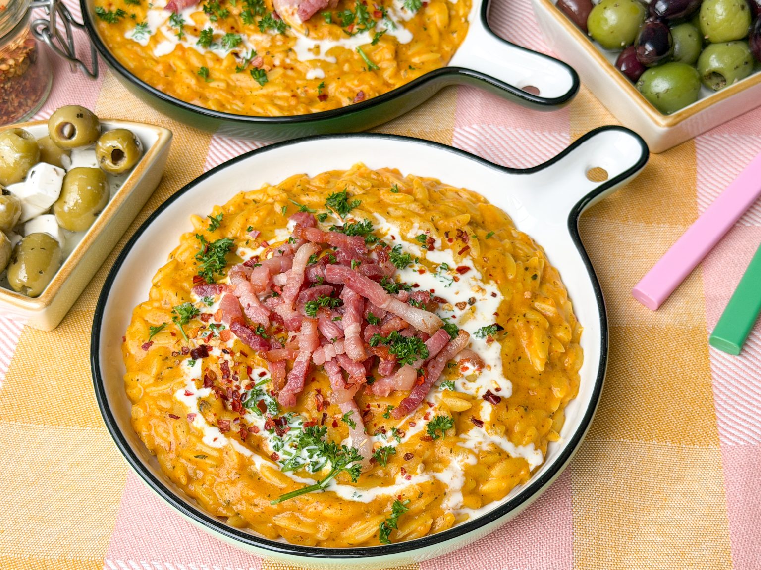 Orzo met pompoen en krokante spekjes in pompoensaus - foto 2