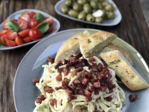 pasta met prei en krokant gebakken spek - foto 3