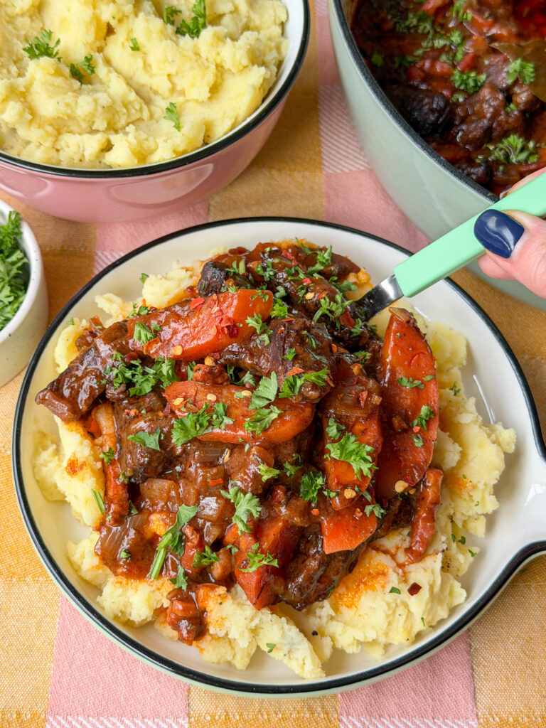 Boeuf bourguignon met aardappelpuree