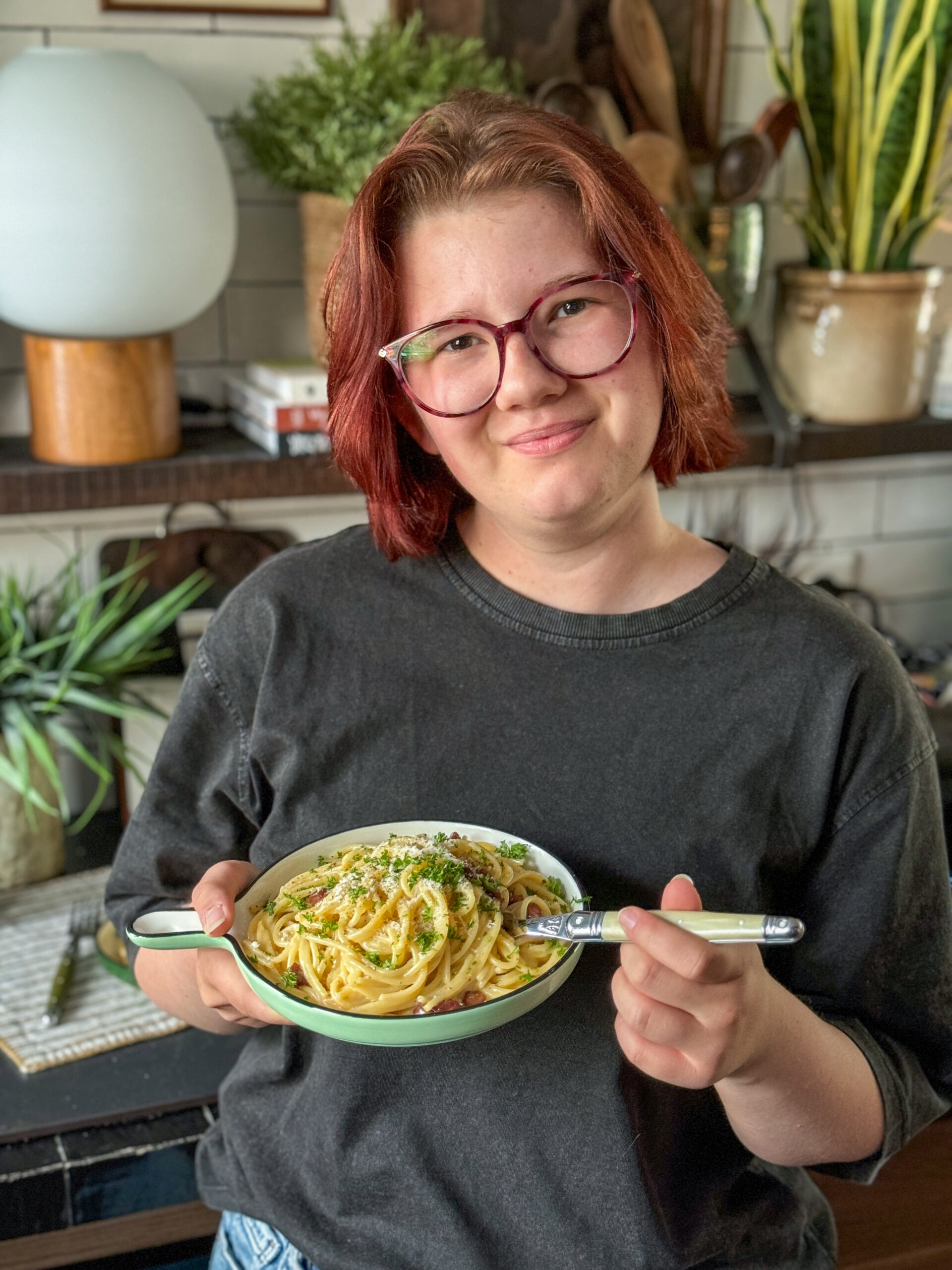 Beaudine is dol op deze spaghetti 