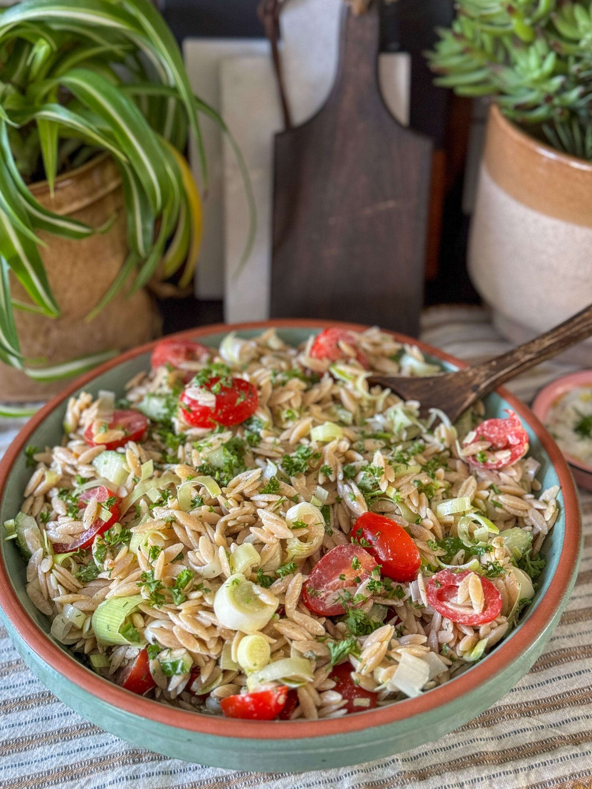 orzo salade met prei en tomaat
