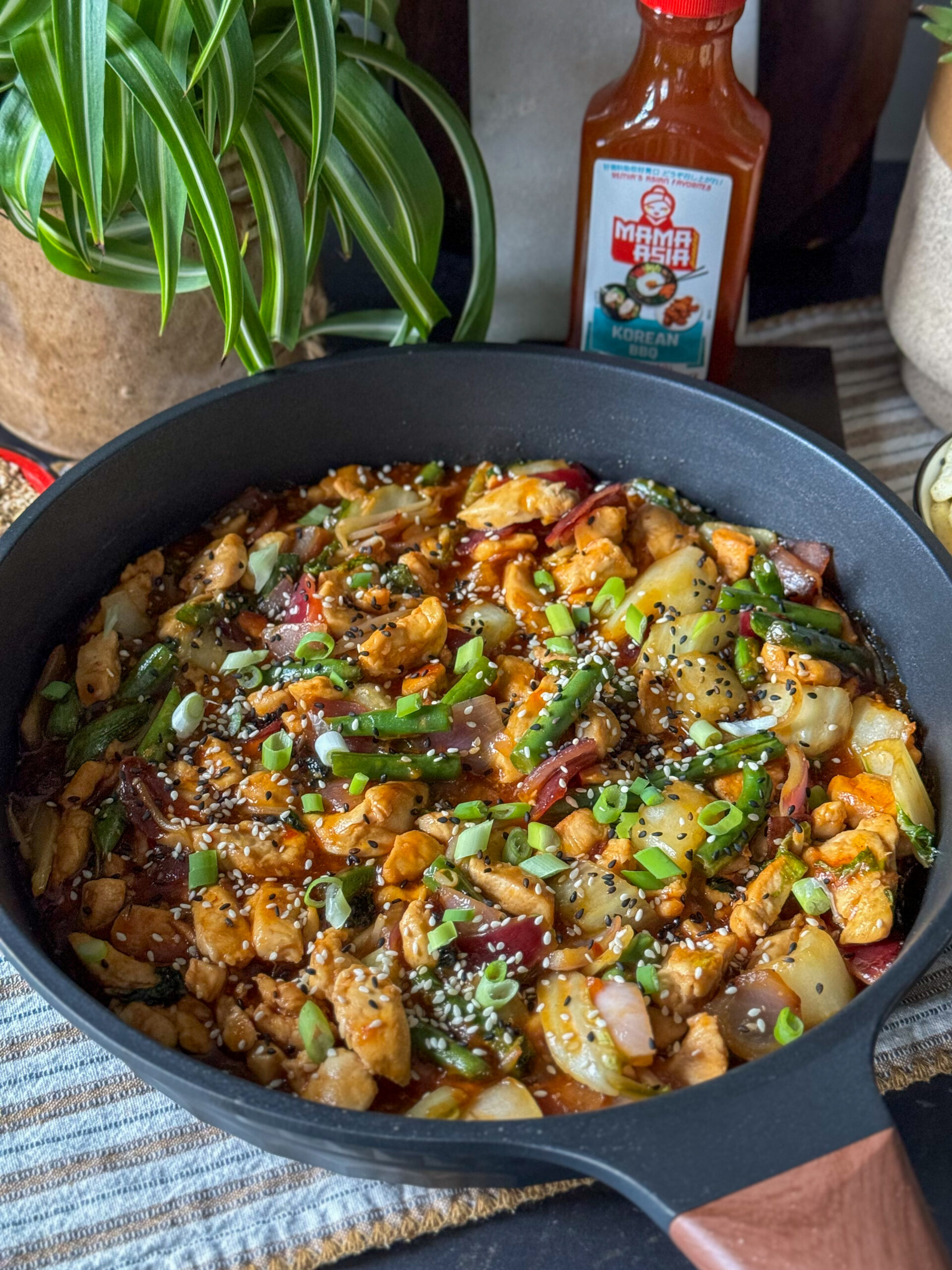 roerbak kip in Koreaanse bbq saus