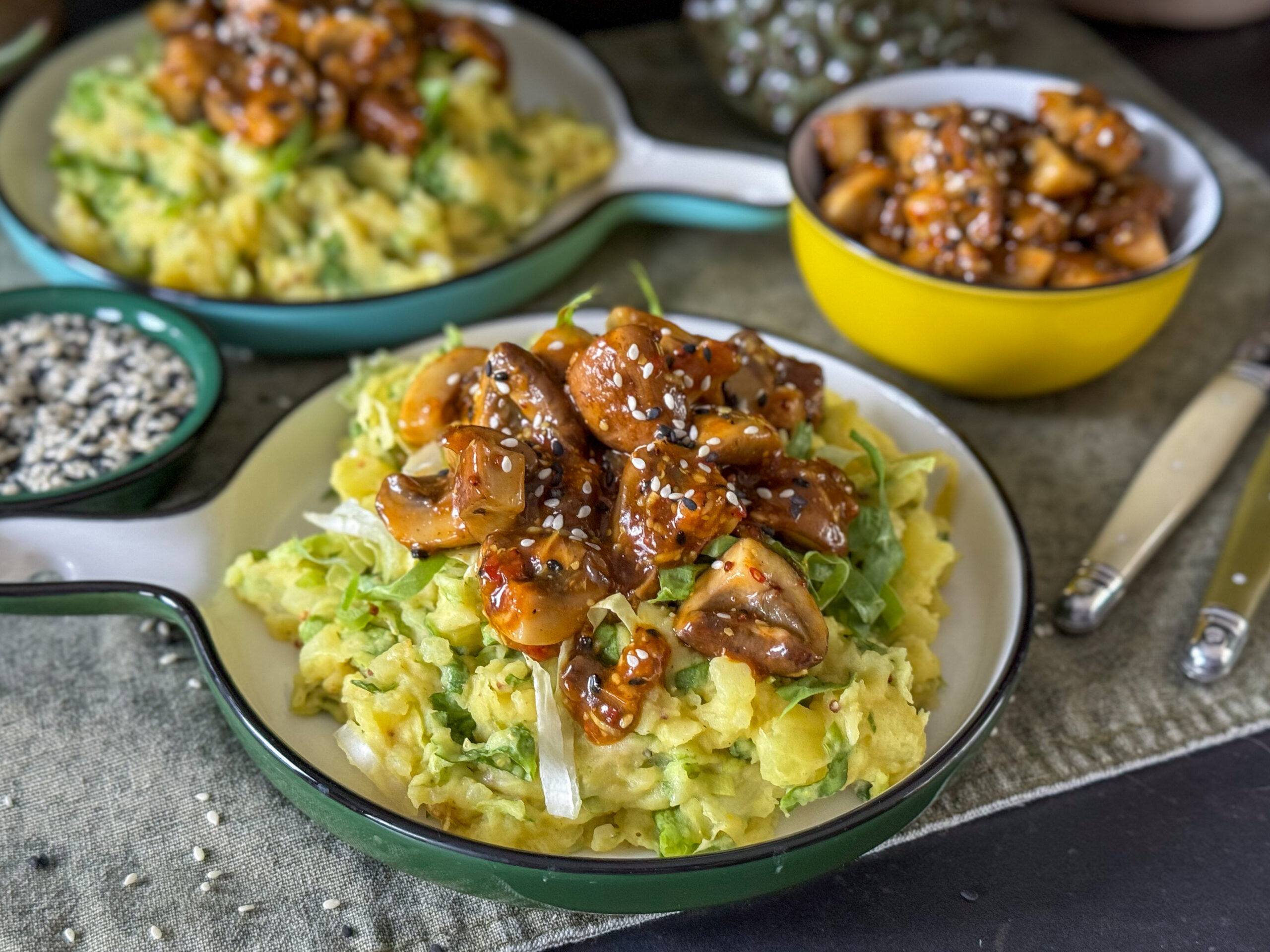 andijviestamppot met sticky champignons