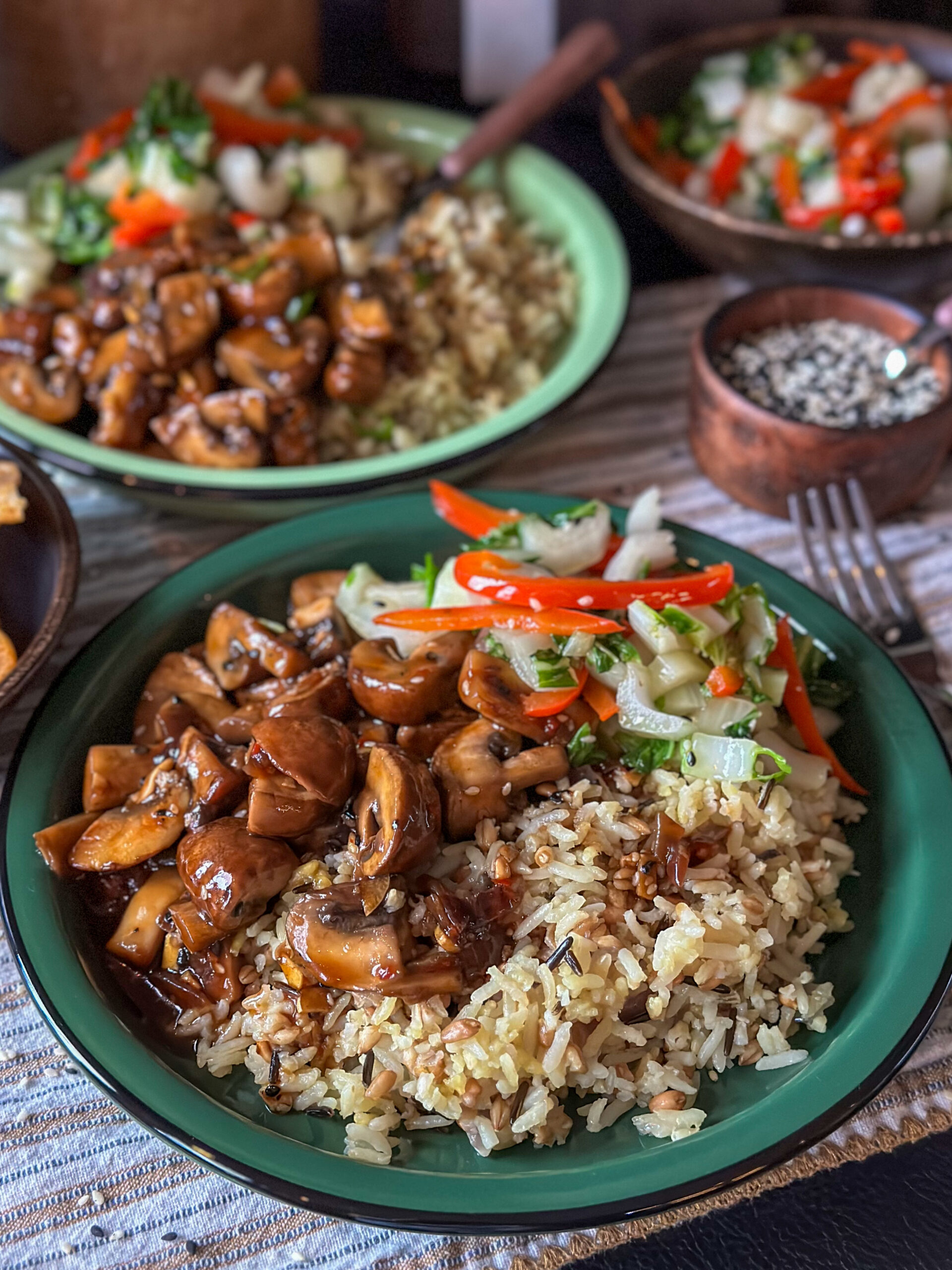 vegetarische sticky champignons 