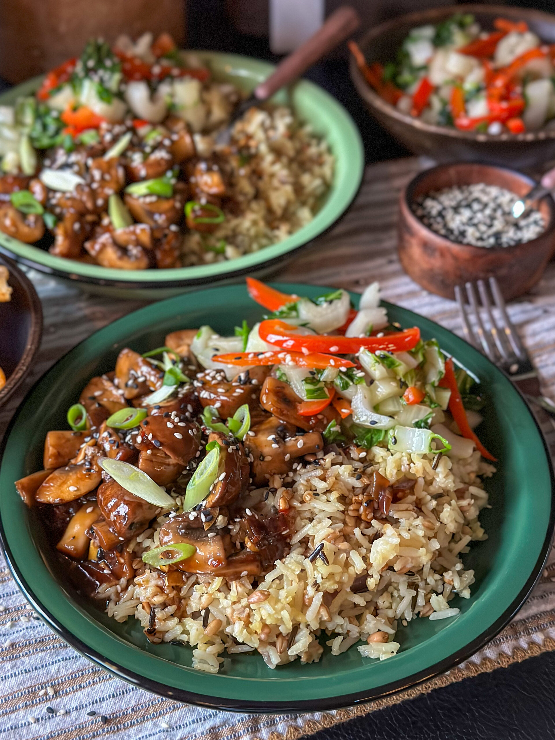 sticky champignons met chilisaus en ketjap 