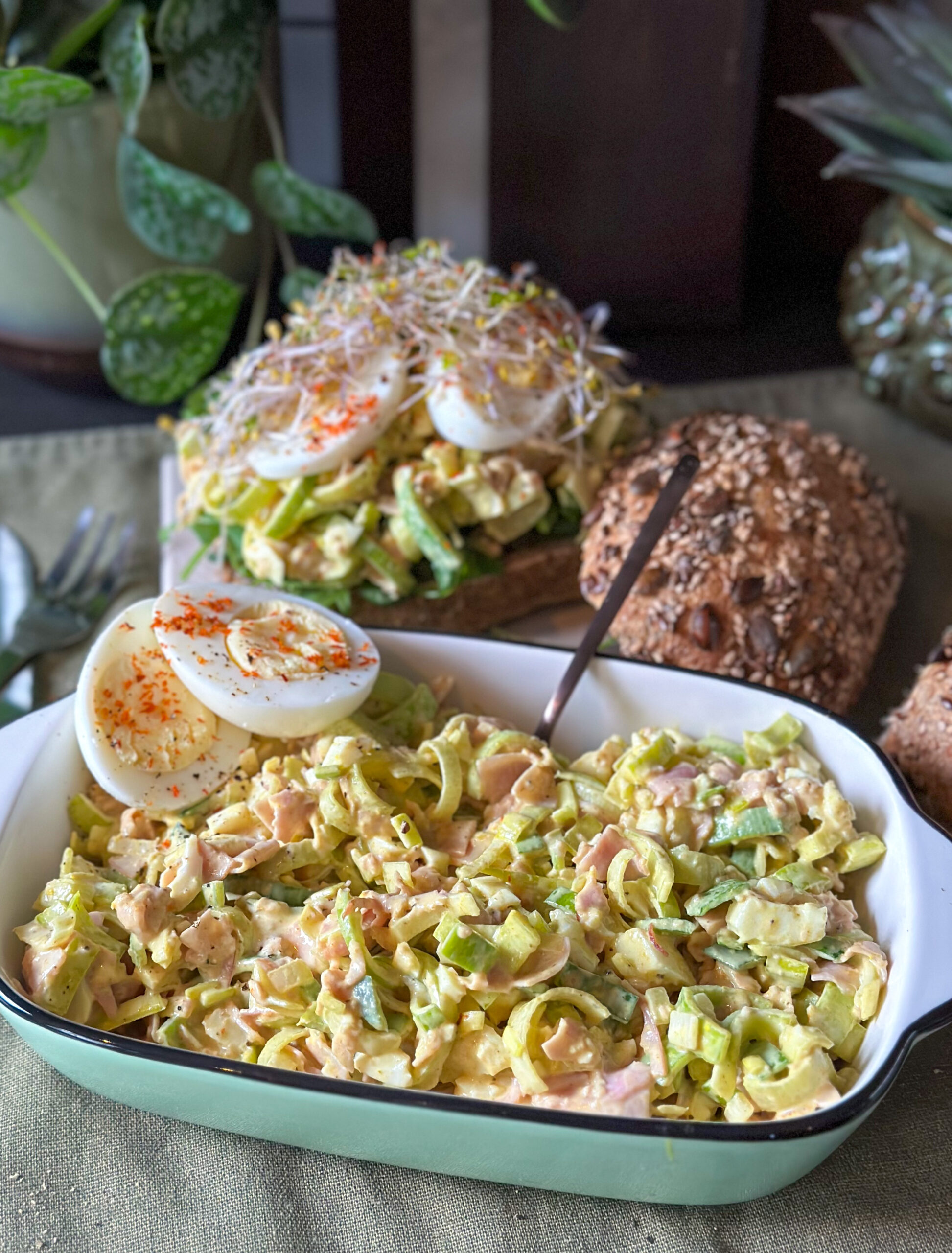 ham prei salade met ei