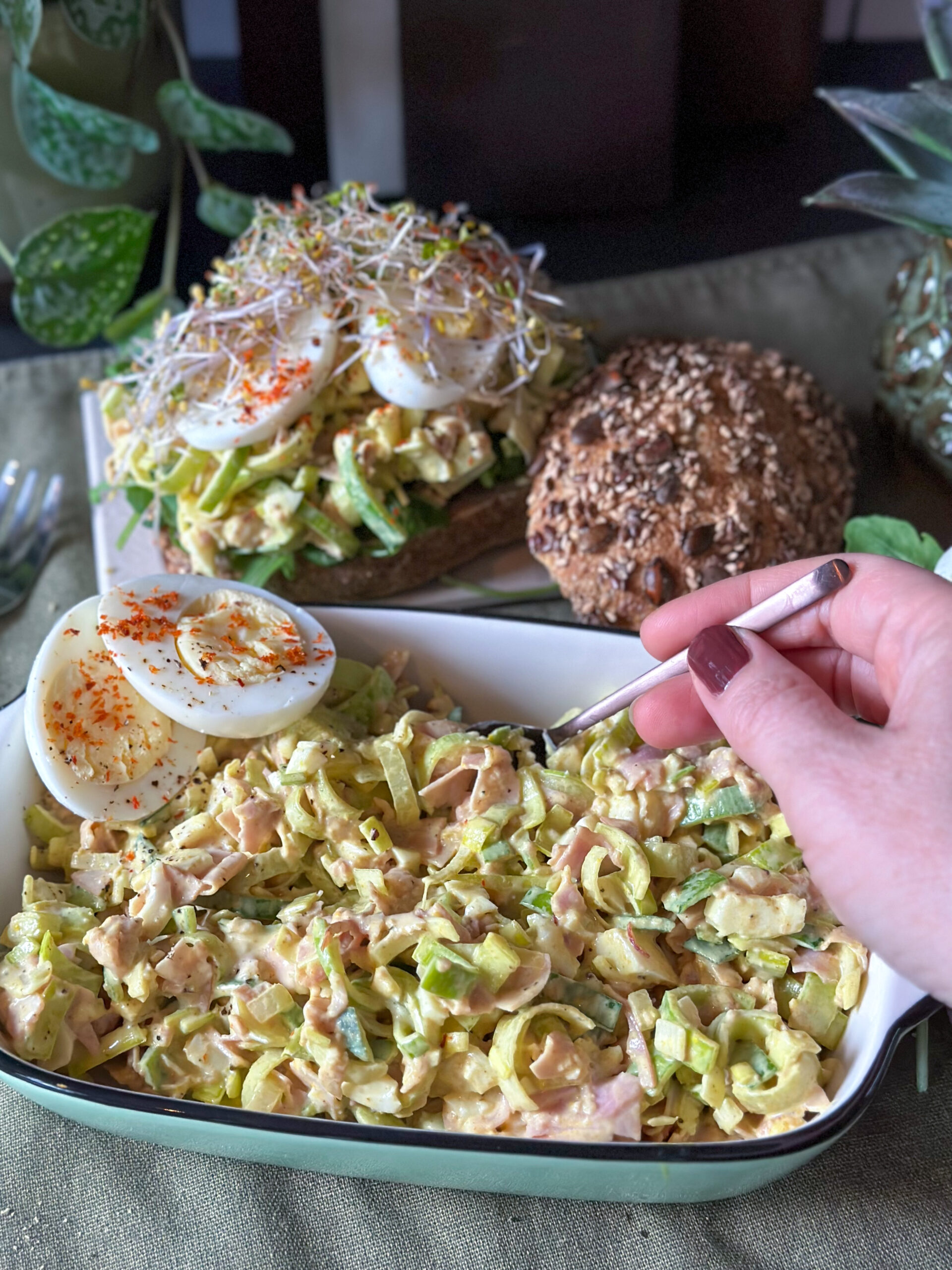 ham prei salade met ei en kerrie