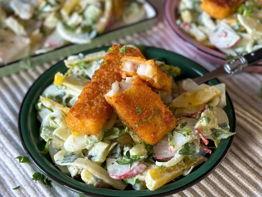 pittige venkelsalade met vissticks 