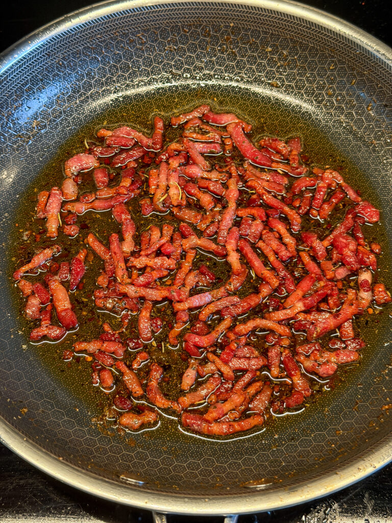 Stap 5 witlofstamppot krokante spekjes bakken