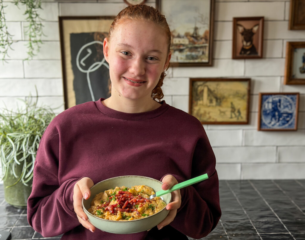 Witlofstamppot met kaas en italiaanse kruiden amaranthe