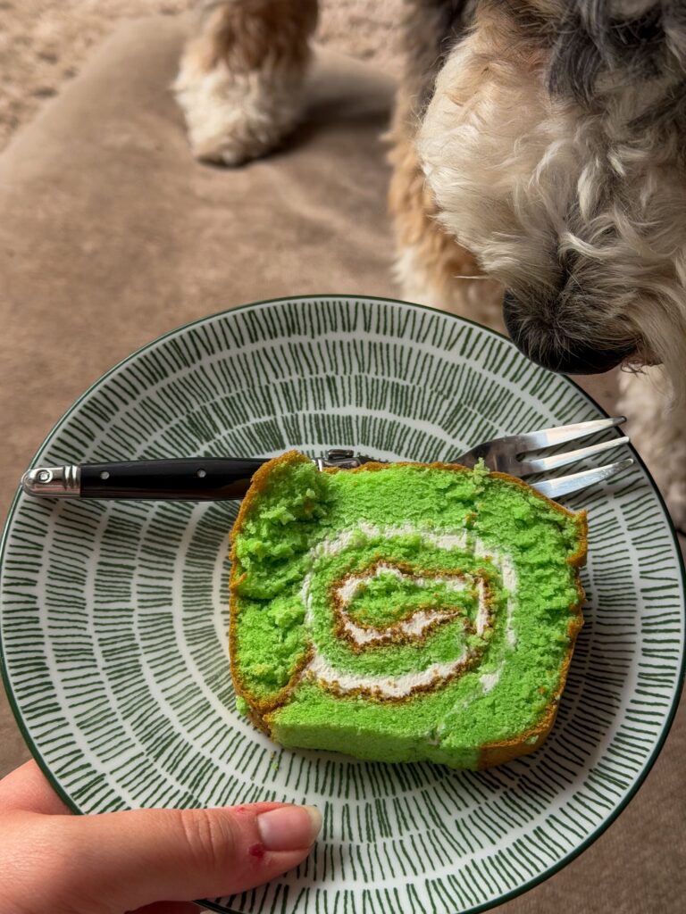 pandan cake op bord