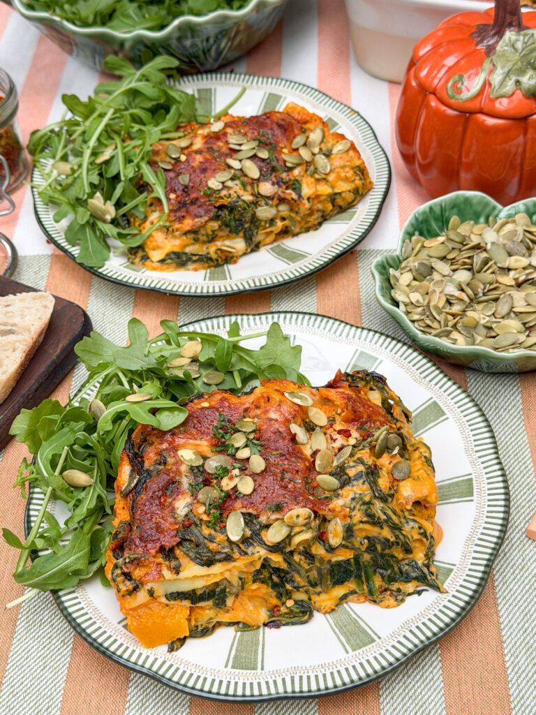 pompoen lasagne met spinazie en mascarpone